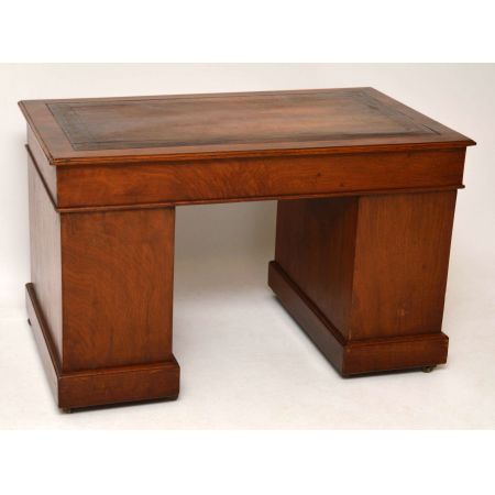 Antiker Victorian Nussbaum Leder Schreibtisch