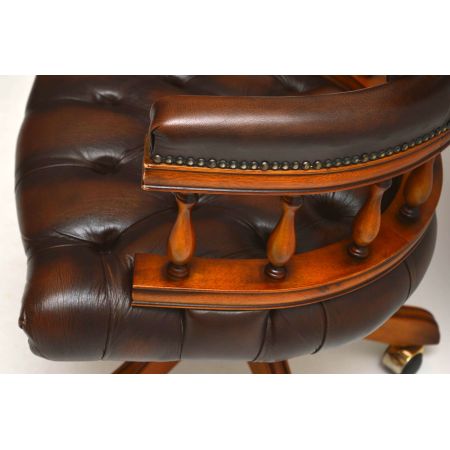 Antiker Victorian Mahagoni-Leder Kapitänsschreibtischstuhl 