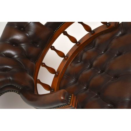 Antiker Victorian Mahagoni-Leder Kapitänsschreibtischstuhl 