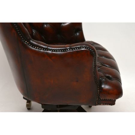 Antiker Victorian Leder Drehschreibtischsessel 