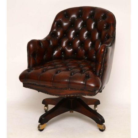 Antiker Victorian Leder Drehschreibtischsessel 