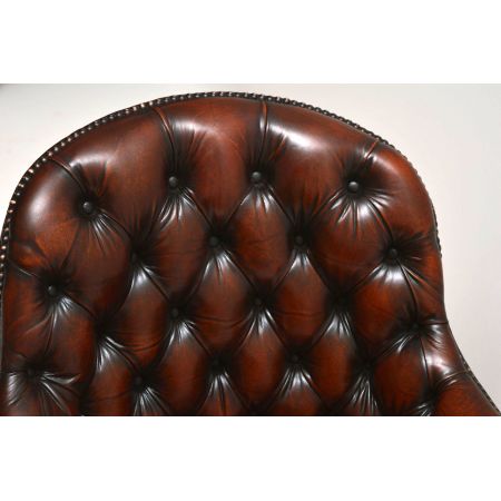 Antiker Victorian Leder Drehschreibtischsessel 