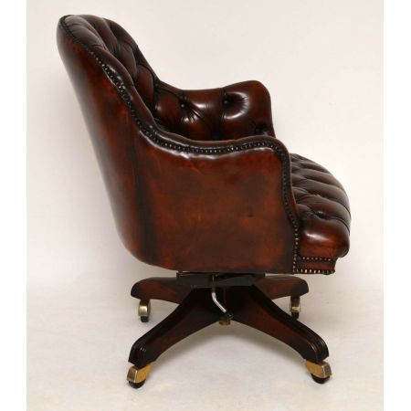 Antiker Victorian Leder Drehschreibtischsessel 