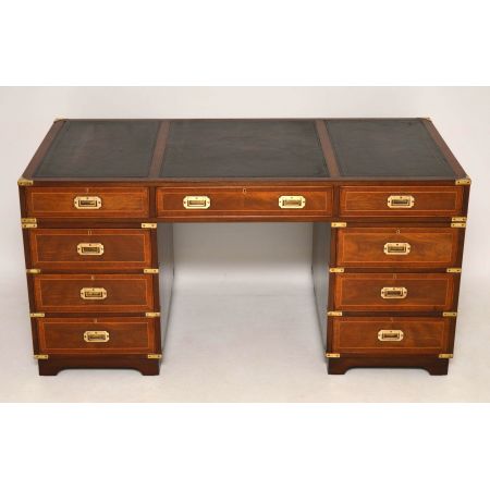 Antiker Campaign Leder-Schreibtisch