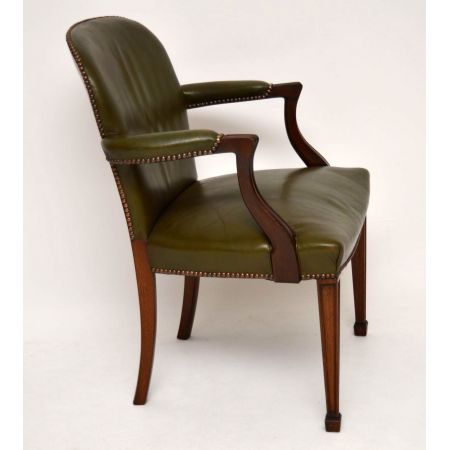 Antiker Mahagoni und Leder Schreibtischstuhl / Sessel