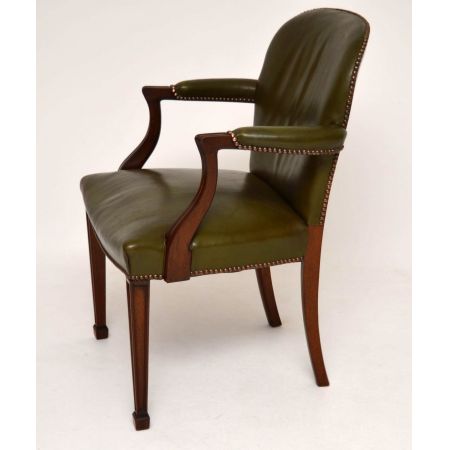 Antiker Mahagoni und Leder Schreibtischstuhl / Sessel