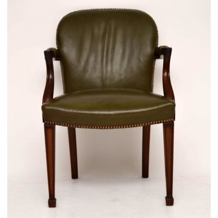 Antiker Mahagoni und Leder Schreibtischstuhl / Sessel