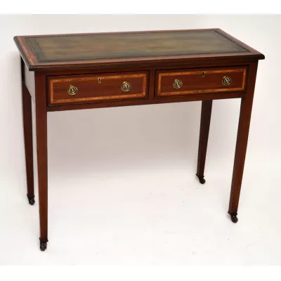 Antiker Edwardian Intarsien Mahagoni Schreibtisch