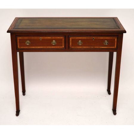 Antiker Edwardian Intarsien Mahagoni Schreibtisch