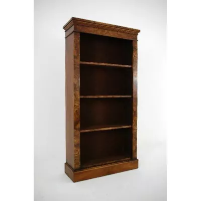Antiker Victorian Burr Nussbaum Offener Bücherregal