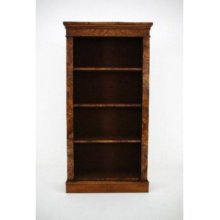 Antiker Victorian Burr Nussbaum Offener Bücherregal