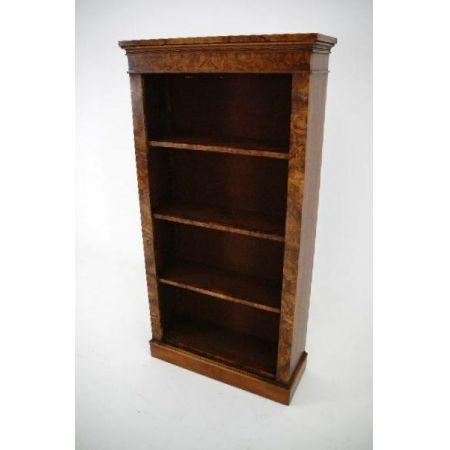 Antiker Victorian Burr Nussbaum Offener Bücherregal