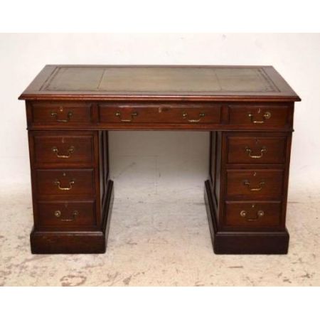  Klassischer   Mahagoni  Schreibtisch grüne Lederplatte  Pedestal Desk