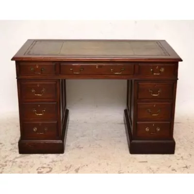  Klassischer   Mahagoni  Schreibtisch grüne Lederplatte  Pedestal Desk