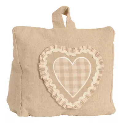 Clayre & Eef Türstopper natur kariert Herz Stoff 17.5 x 17.5 x 10 cm