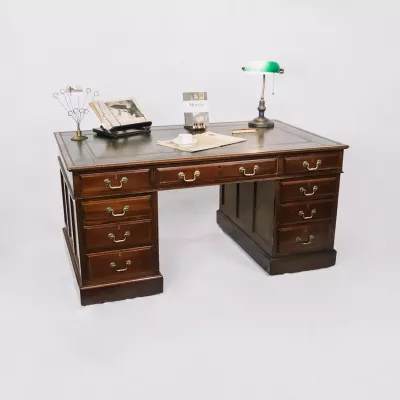 Edwardian Pedestal Desk, Büro Schreibtisch mit Lederfläche, Bureau Writing Table