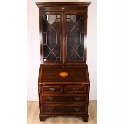 Antiker Mahagoni victorian Aufsatzsekretär aus Massivholz, Bureau Bookcase mit Regency Verglasung