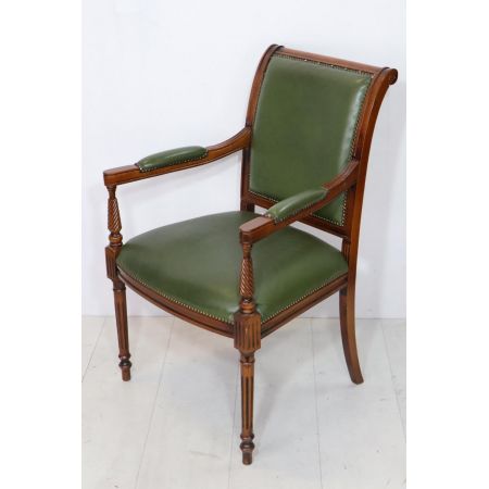 Einzelner englischer Stuhl mit Armlehnen, grünes Leder