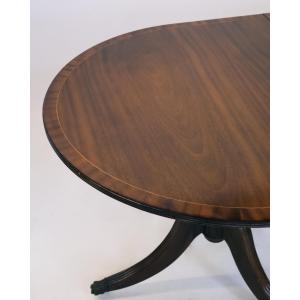 Englischer D-End Table / Esstisch, Mahagoni, Tisch mit feiner Bandintarsie - sofort lieferbar