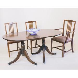 Englischer D-End Table / Esstisch, Mahagoni, Tisch mit feiner Bandintarsie - sofort lieferbar