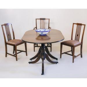 Englischer D-End Table / Esstisch, Mahagoni, Tisch mit feiner Bandintarsie - sofort lieferbar