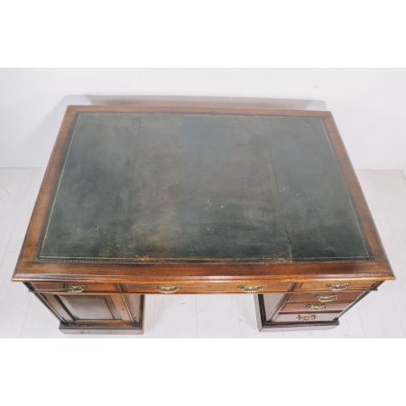 Englischer Mahagoni Pedestal Desk, Schreibtisch mit Lederfläche, Partners Desk