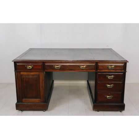 Englischer Mahagoni Pedestal Desk, Schreibtisch mit Lederfläche, Partners Desk