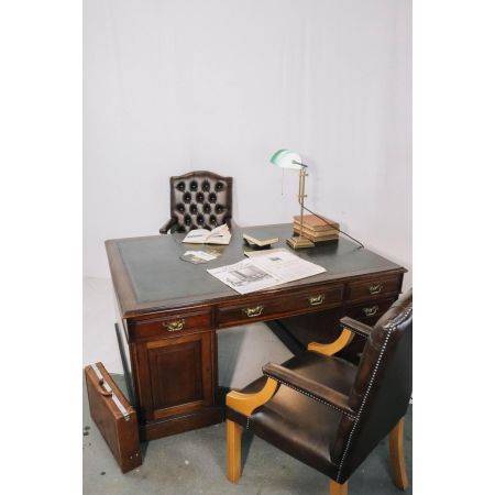 Englischer Mahagoni Pedestal Desk, Schreibtisch mit Lederfläche, Partners Desk