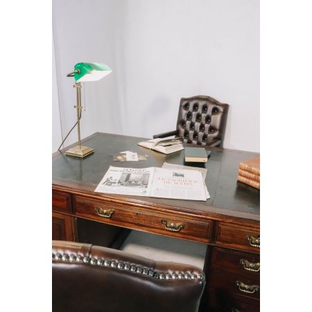 Englischer Mahagoni Pedestal Desk, Schreibtisch mit Lederfläche, Partners Desk