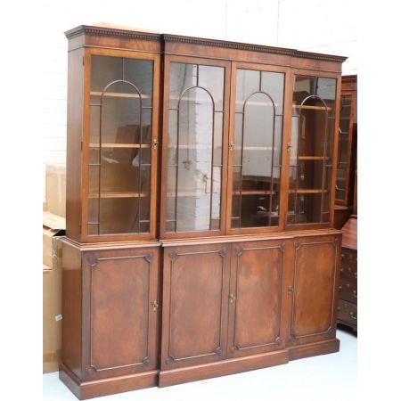 Englisches Breakfront Bookcase in Mahagoni, Bücherschrank Antik Stil