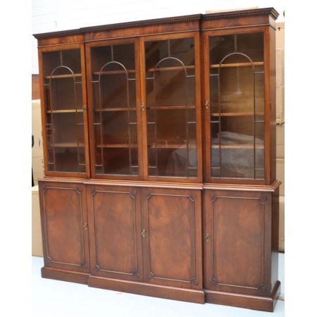 Englisches Breakfront Bookcase in Mahagoni, Bücherschrank Antik Stil