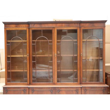 Englisches Breakfront Bookcase in Mahagoni, Bücherschrank Antik Stil