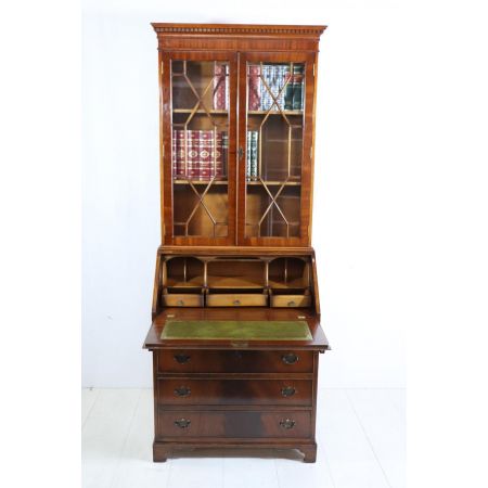 Englisches Bureau Bookcase in Flamed Mahogany, maritime Intarsie