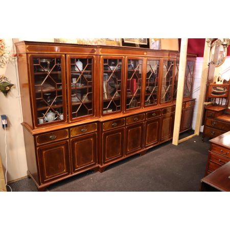 Extra großes Edwardian Style Breakfront Bookcase, Großer Bücherschrank Antik Stil 4m Breite, Mahagoni, ca. 1950