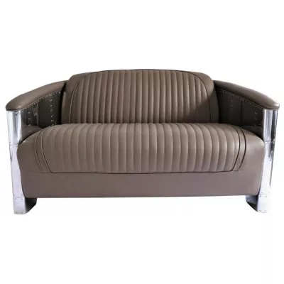 Französisches Ledersofa 2-Sitzer VolllederMassivholz Aluminium Retro Vintage klassisch