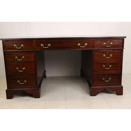 Großer antiker Mahagoni Partners Desk aus England, rotes Leder, ca. 1860