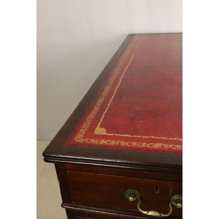 Großer antiker Mahagoni Partners Desk aus England, rotes Leder, ca. 1860