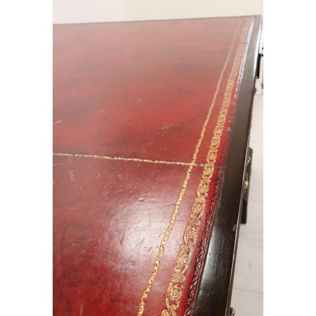 Großer antiker Mahagoni Partners Desk aus England, rotes Leder, ca. 1860