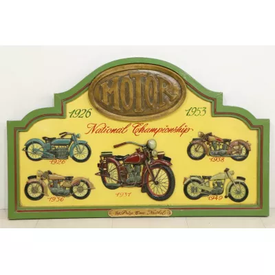 Handbemaltes Vintage Werbeschild mit Motorrädern