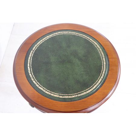 Handgefertigter Drum Table "Esher" in Eibe mit grünem Leder, englisch - sofort lieferbar