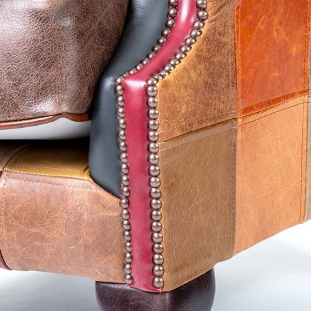 Chesterfield Ohrensessel "Fun Wing Chair" - Ledersessel mit Patchwork