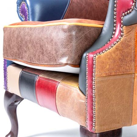 Chesterfield Ohrensessel "Fun Wing Chair" - Ledersessel mit Patchwork