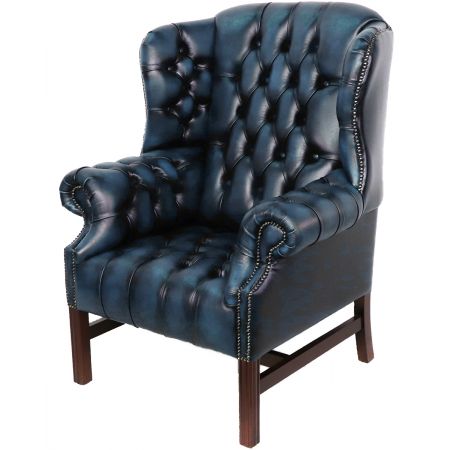 Chesterfield "Hawkins Wing Chair" in Birch Antique Blue