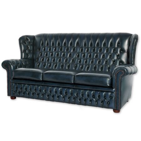 Chesterfield Sofa "Henley" Dreisitzer in Birch Antique Blue