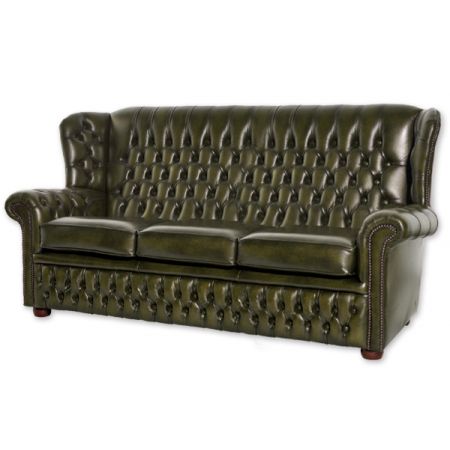 Chesterfield Sofa "Henley" Dreisitzer in Birch Antique Olive