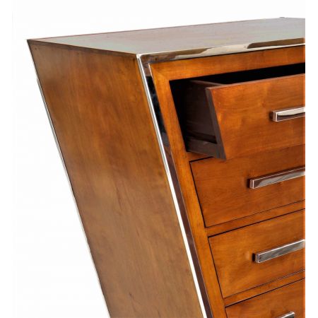 Morris "Delta" Kommode Inox aus Edelstahl und dunklem Holz