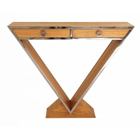 "Delta" Kommode im Inox-Design aus Edelstahl und Holz Natur