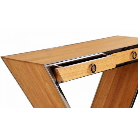 "Delta" Kommode im Inox-Design aus Edelstahl und Holz Natur