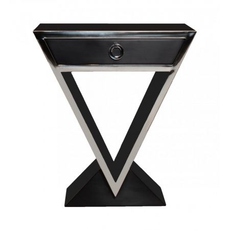 "Delta" Kleine Kommode im Inox-Design aus Edelstahl und schwarzem Holz