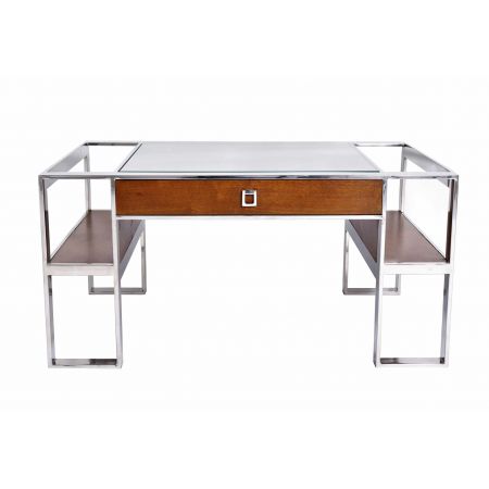 "Inox" Couchtisch mit Lederbezug